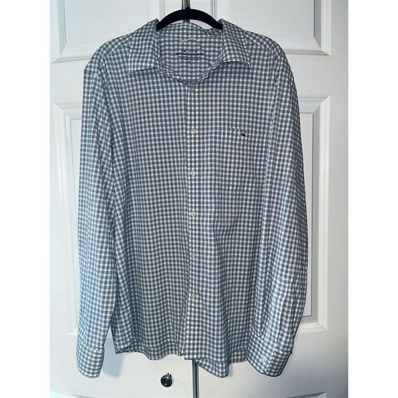 Vineyard Vines Men's XL gray and white  Check Long Sleeve Button-Up Shirt - Picture 2 of 6